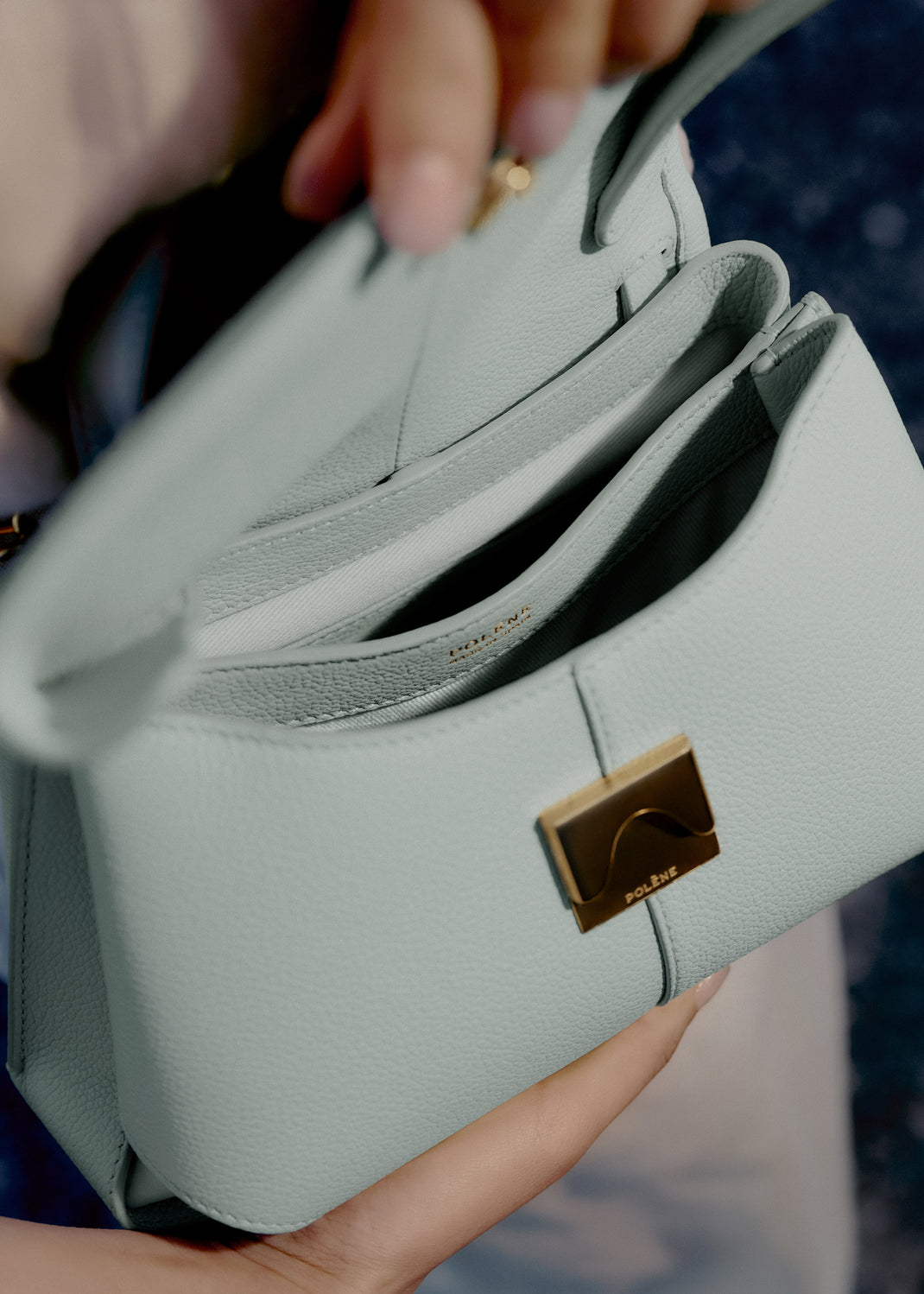 New Polène/Mokki Textured Leather Handbag in Sea Foam