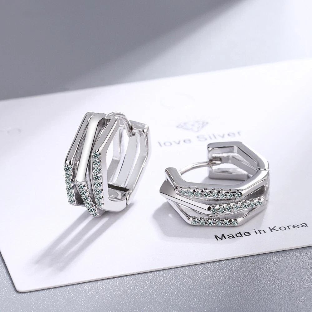 Sterling Silver Abstract Hoop Earrings