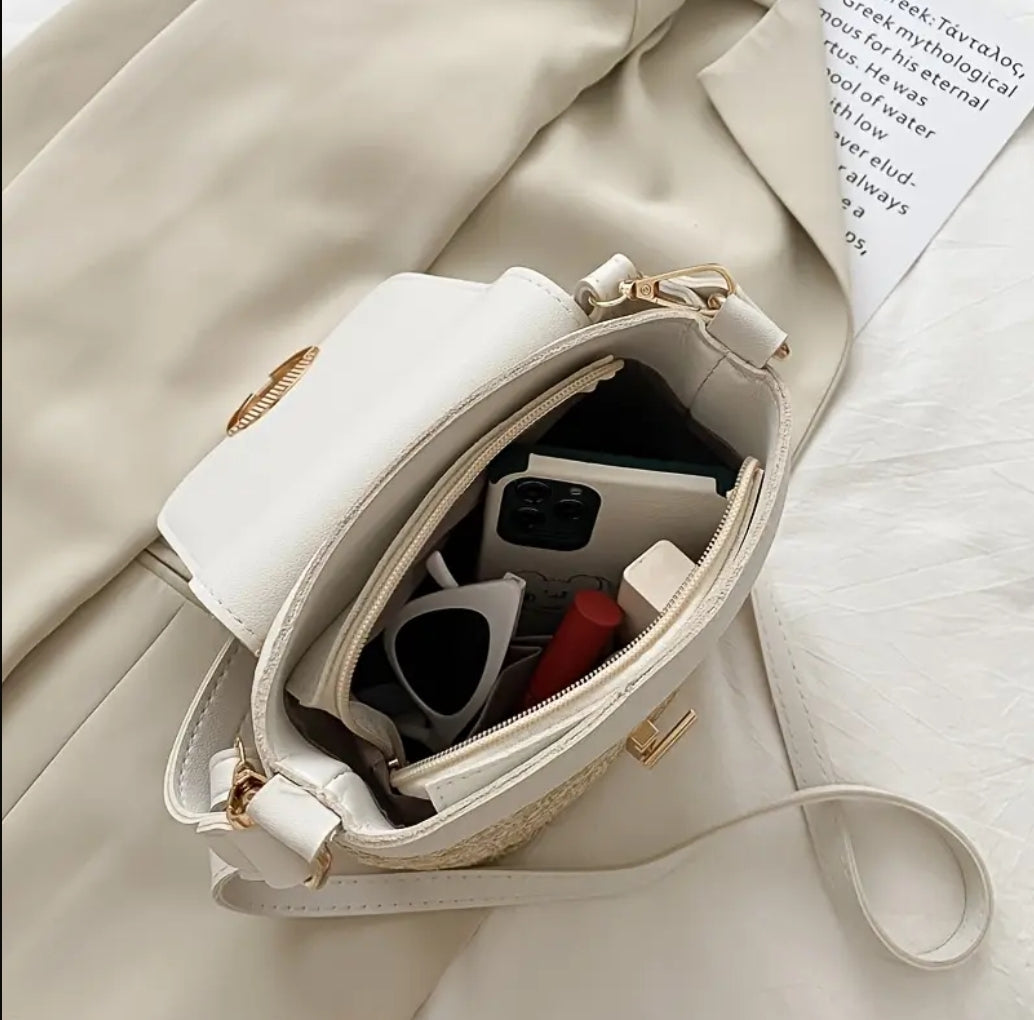 Small Straw Bucket Crossbody Bag