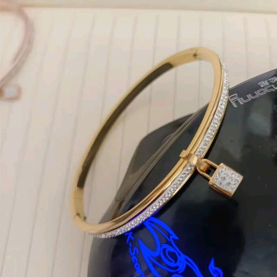 Silver Lock Crystals Cuff Bracelet