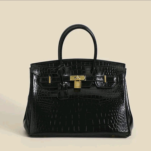 Designer Inspired Crocodile Embossed Leather Firkin in 2 colors