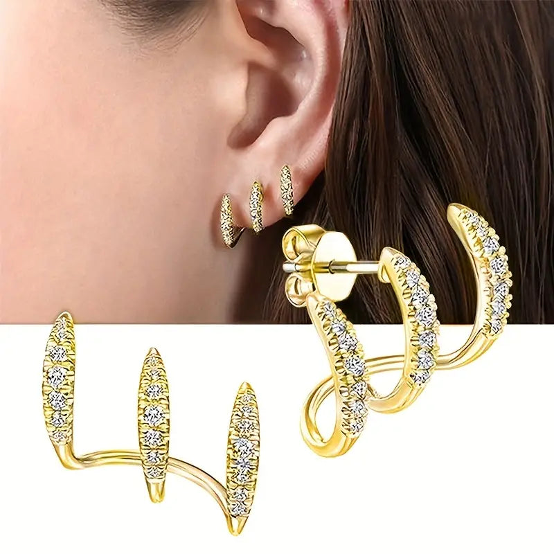 Cubic Zirconia Triple Claw Earrings