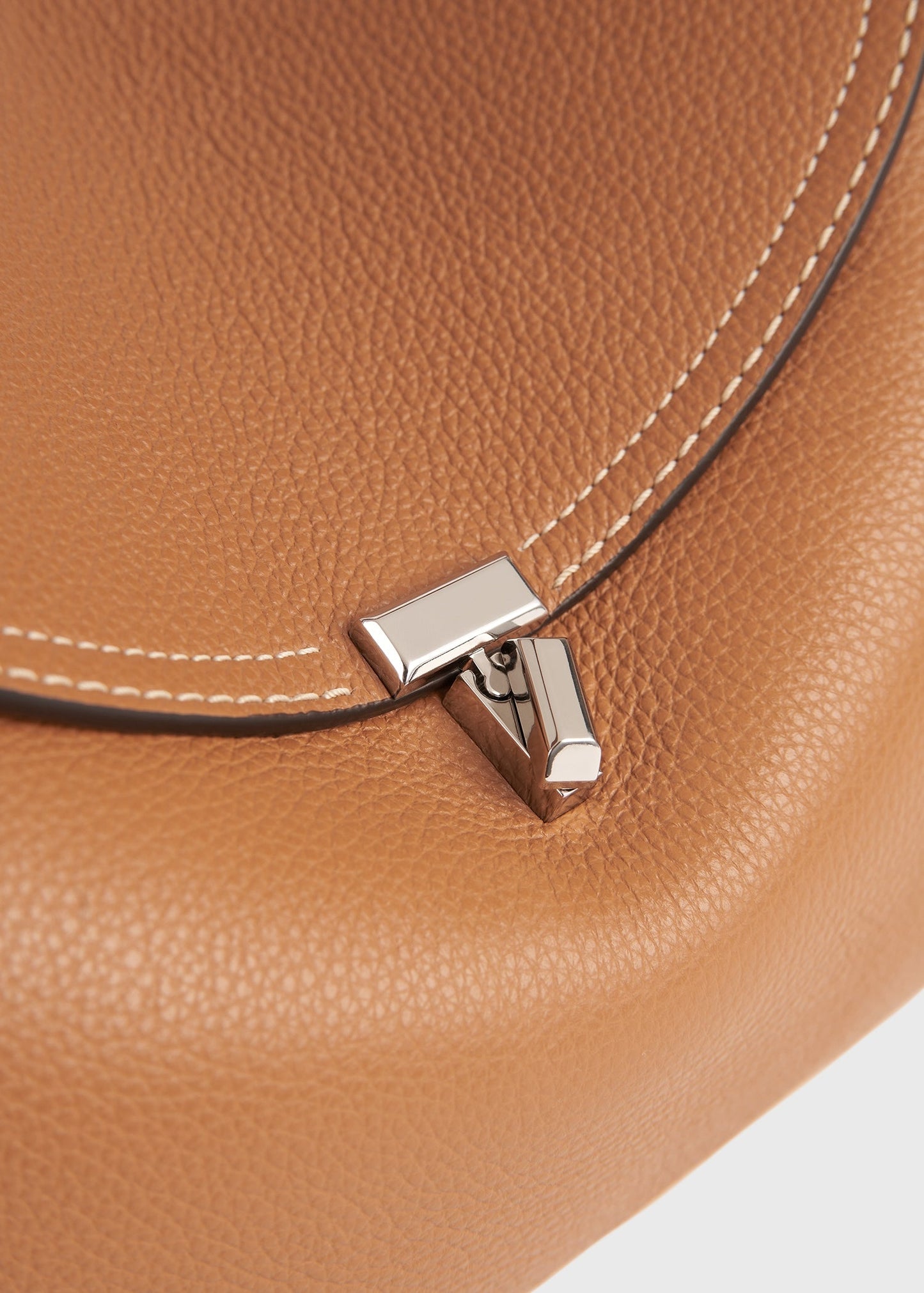 Totême T-Lock Leather Top Handle in Camel