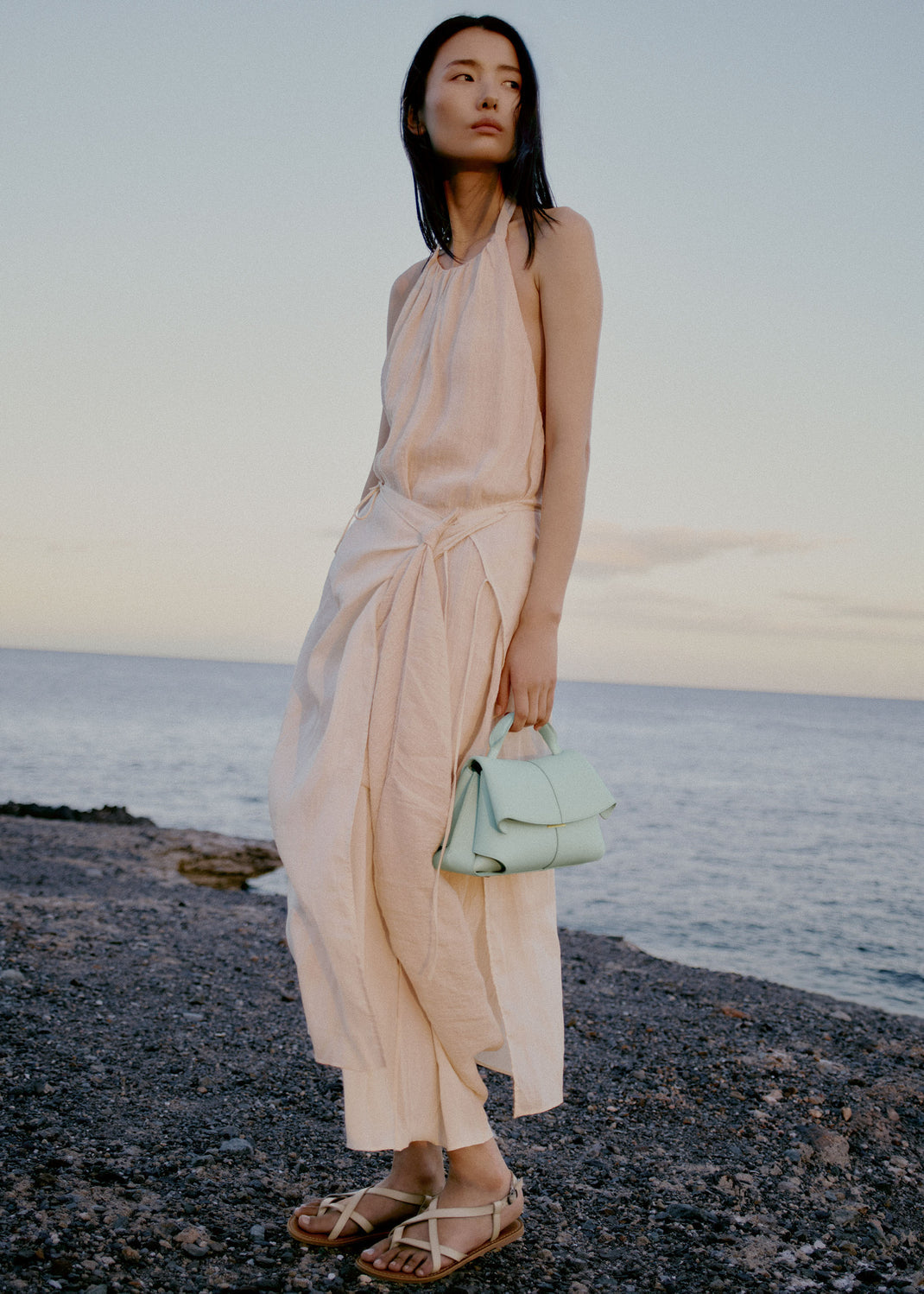 New Polène/Mokki Textured Leather Handbag in Sea Foam