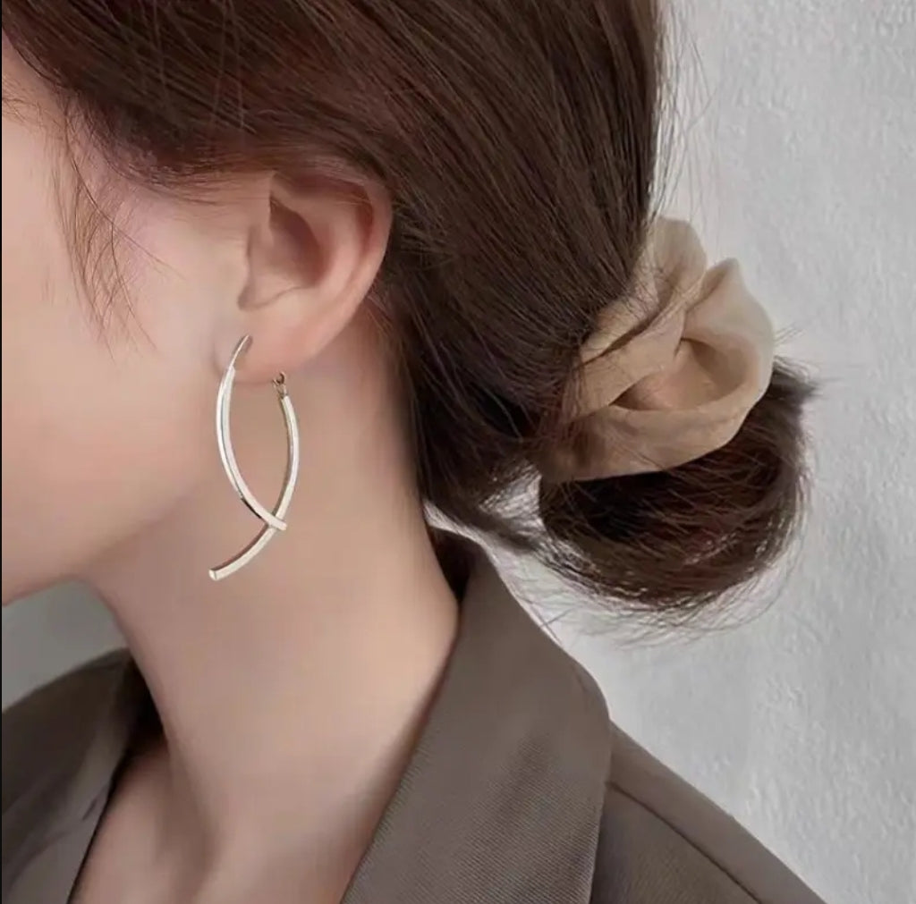 Sterling Silver and Gold Plated Long Drop Curved Bar Earrings Ear Jacket Design