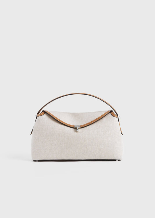 Totême T-Lock Canvas Top Handle in ecru/Tan.