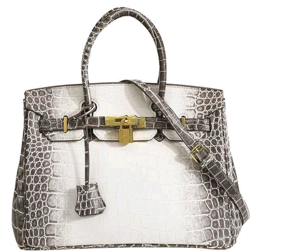 Designer Inspired Crocodile Embossed Leather Firkin in 2 colors