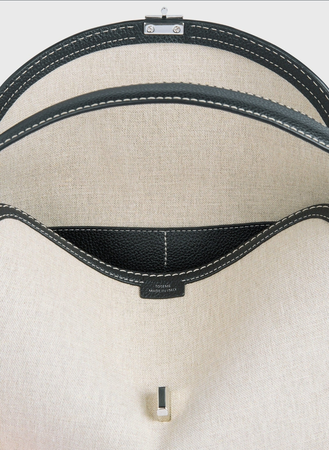 Totême T-Lock Canvas Top Handle in Ecru/Black