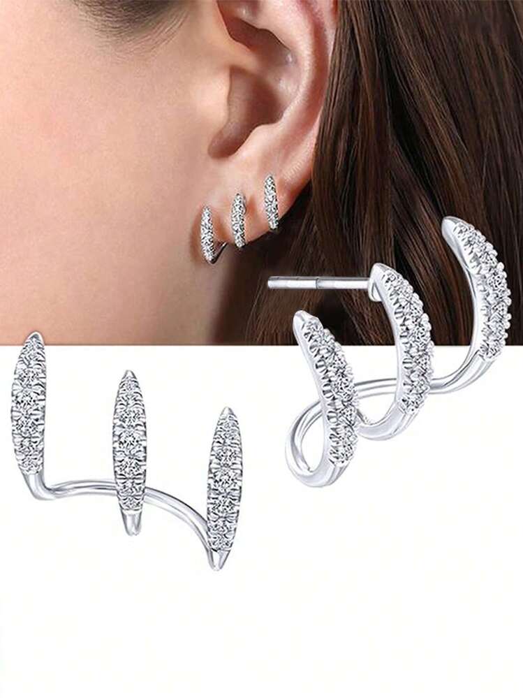 Cubic Zirconia Triple Claw Earrings