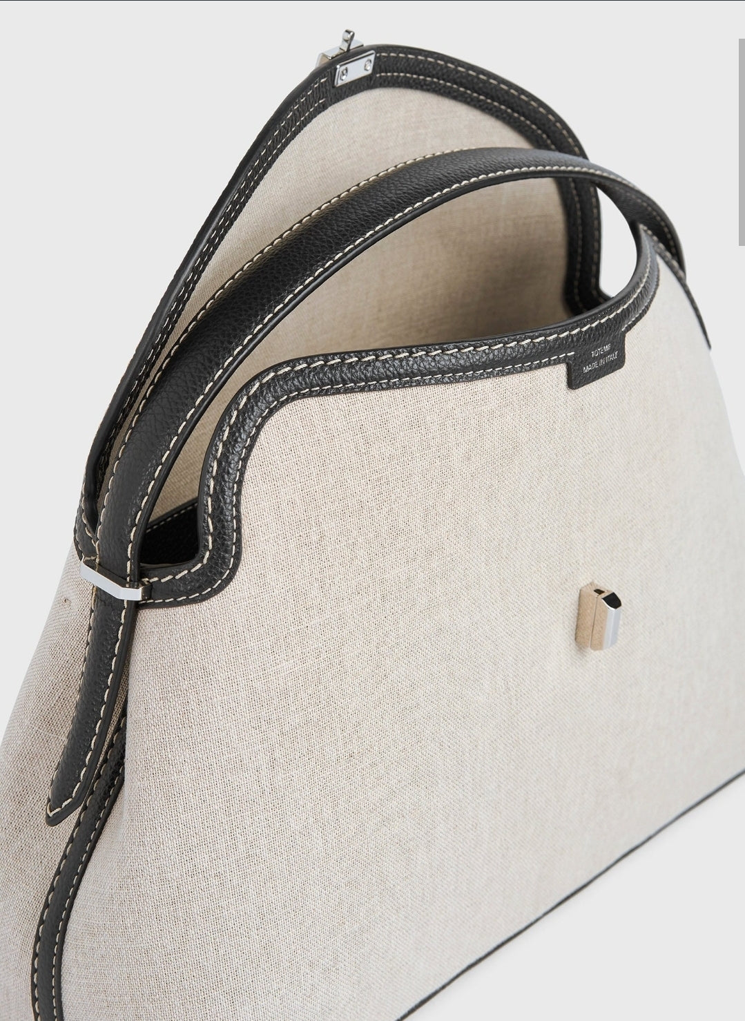 Totême T-Lock Canvas Top Handle in Ecru/Black