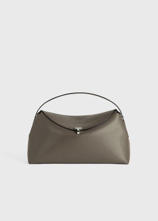 Totême T-Lock Leather Top-Handle Bag in Taupe