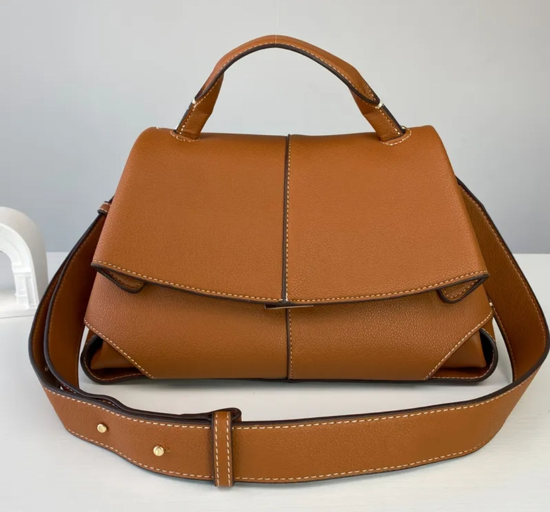 Polène Mokki Leather Handbag in Camel