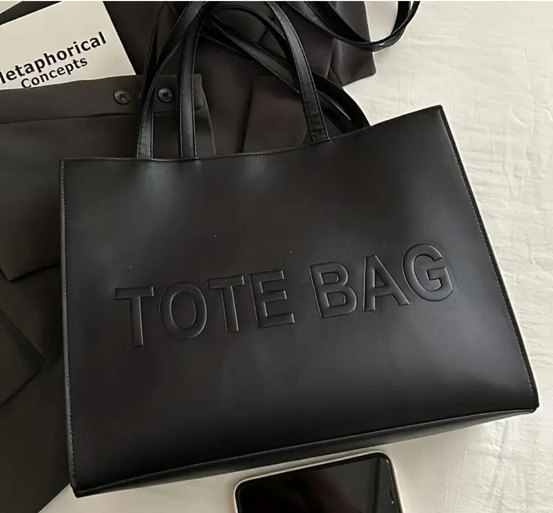 Tote Bag-Vegan Leather in Black