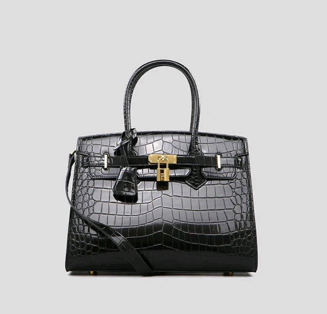 Designer Inspired Crocodile Embossed Leather Firkin in 2 colors