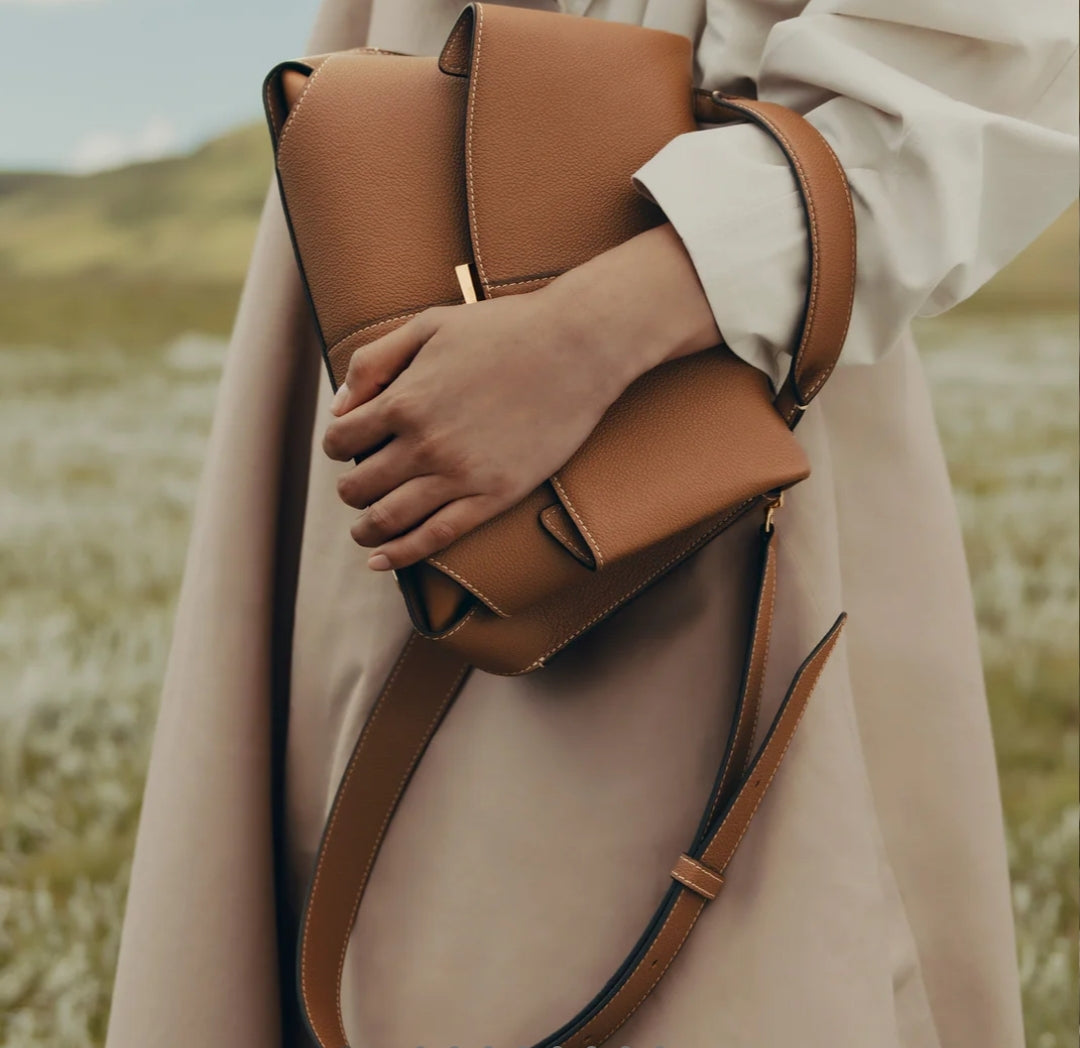Polène Mokki Leather Handbag in Camel