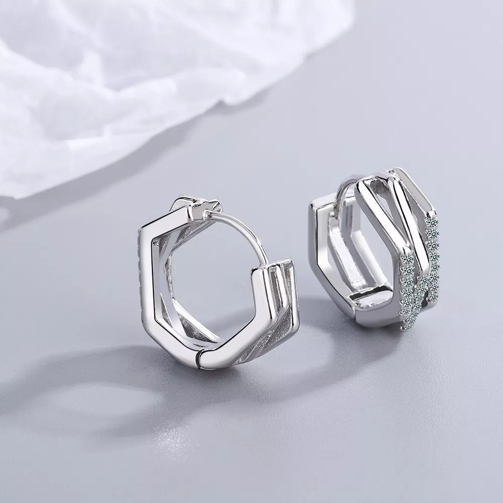 Sterling Silver Abstract Hoop Earrings