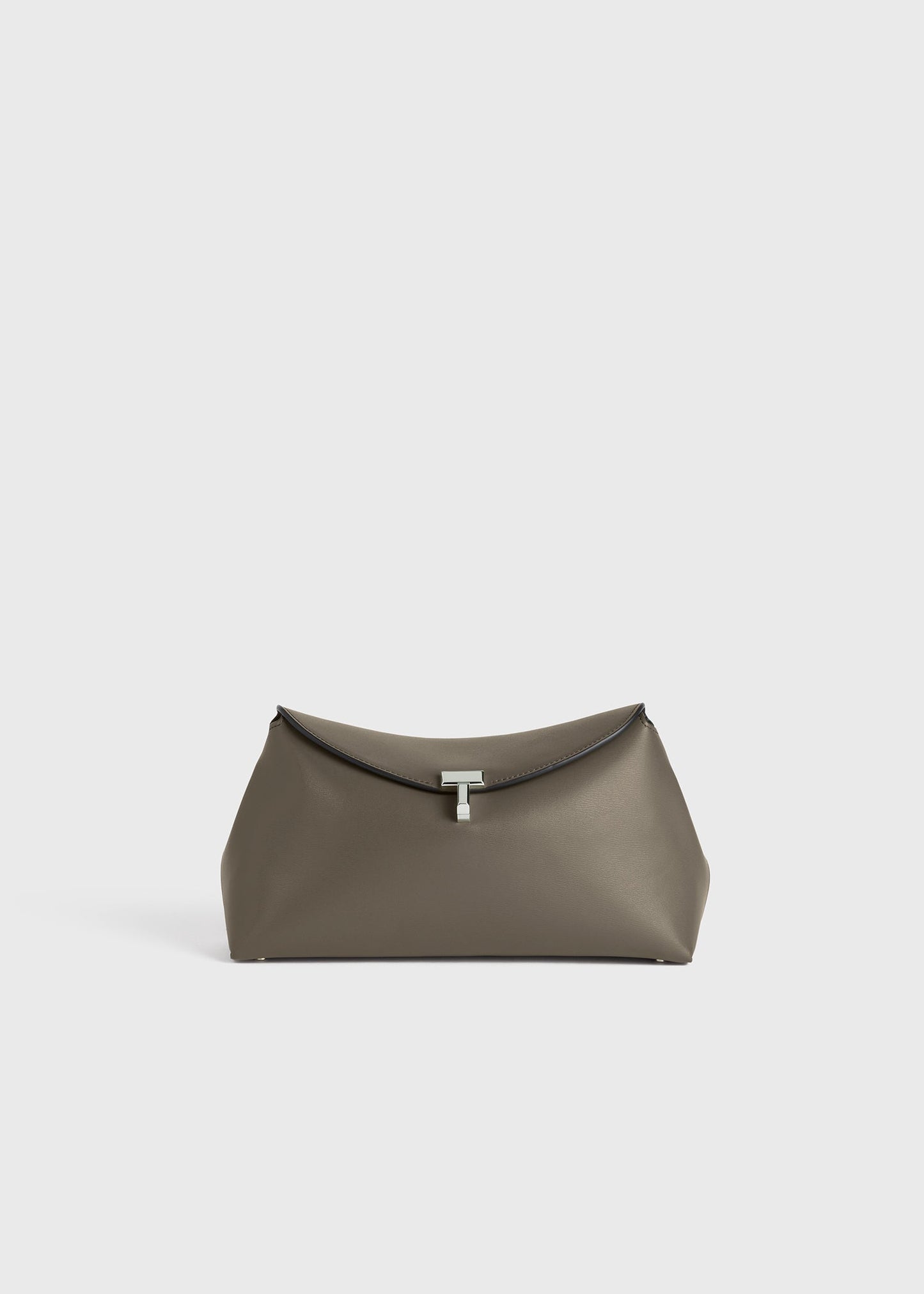 Totême T-Lock Leather Clutch in Taupe
