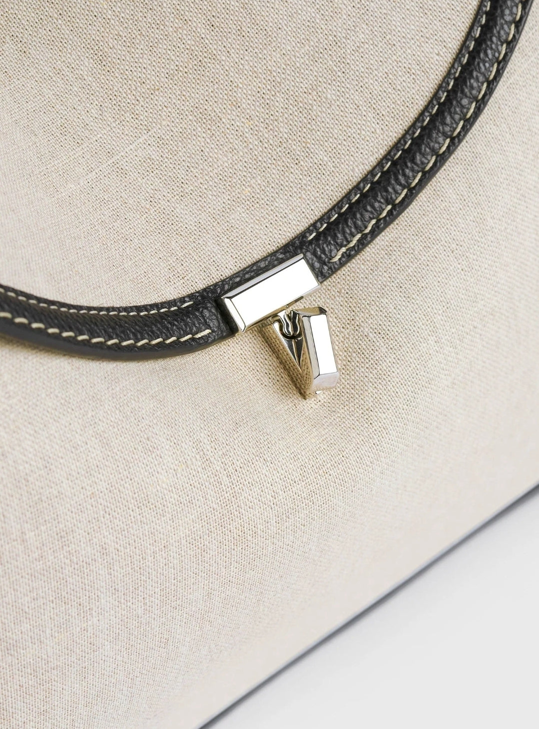 Totême T-Lock Canvas Top Handle in Ecru/Black