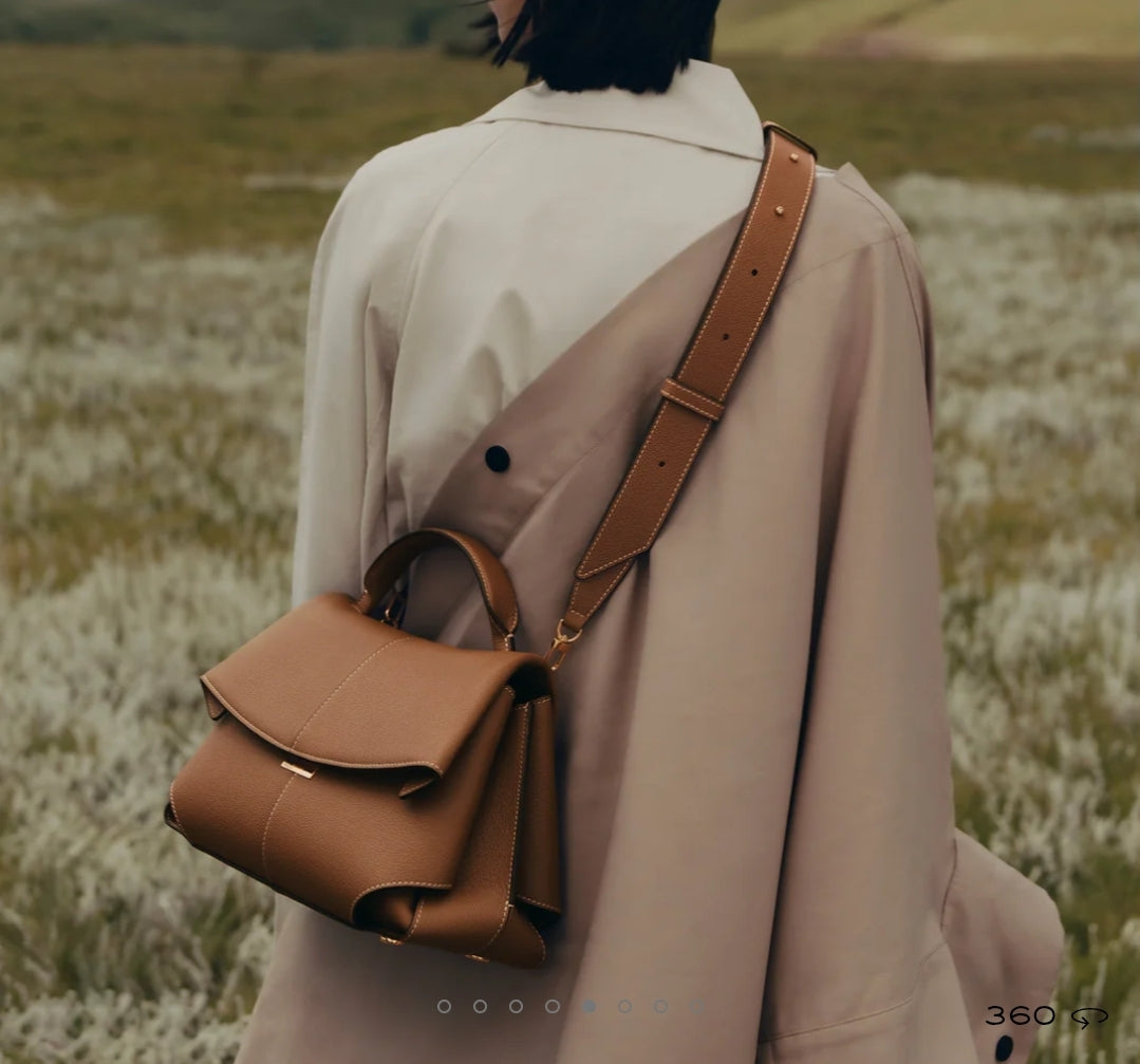 Polène Mokki Leather Handbag in Camel