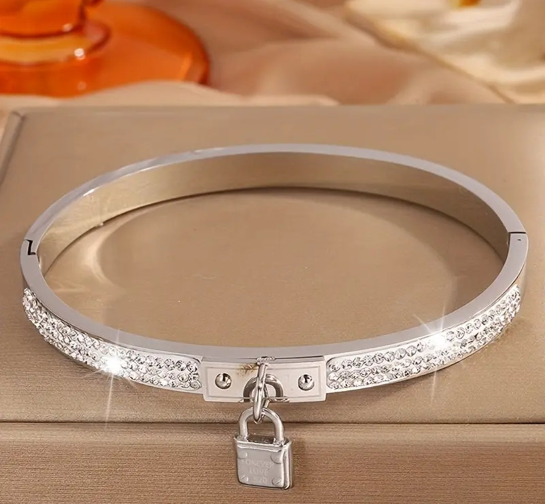 Silver Lock Crystals Cuff Bracelet