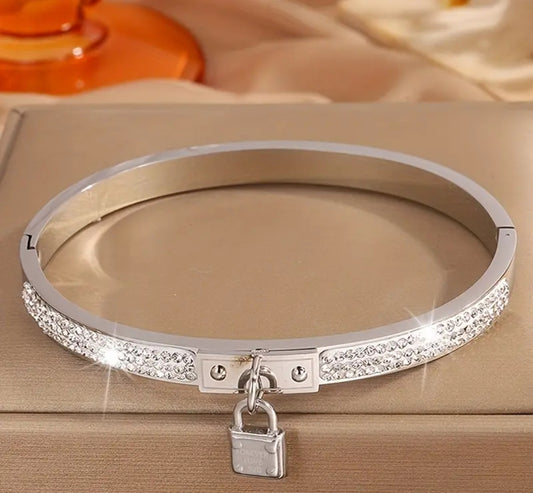 Silver Lock Crystals Cuff Bracelet