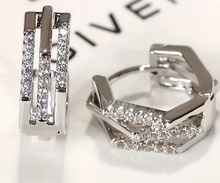 Sterling Silver Abstract Hoop Earrings