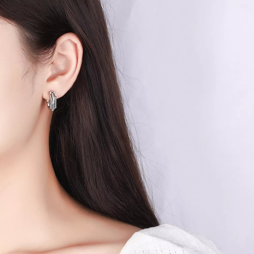 Sterling Silver Abstract Hoop Earrings