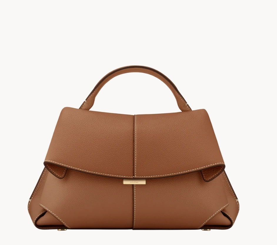 Polène Mokki Leather Handbag in Camel