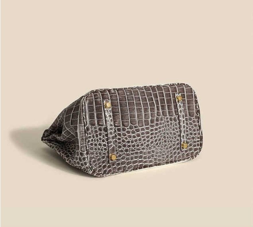 Designer Inspired Crocodile Embossed Leather Firkin in 2 colors