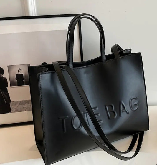 Tote Bag-Vegan Leather in Black