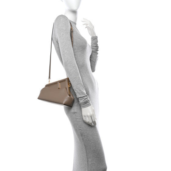 Designer Inspired Signature Clutch with Shoulder/Crossbody Strap in Taupe