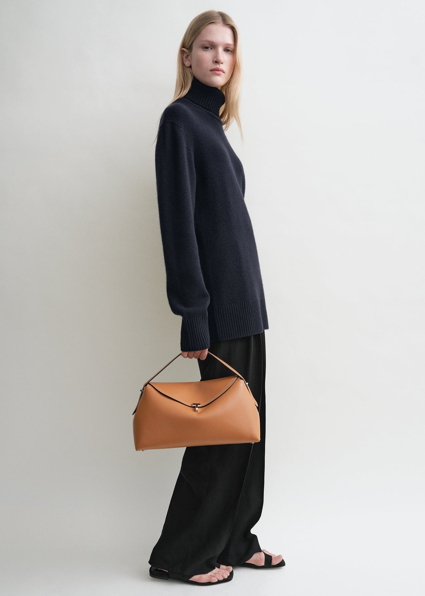 Totême T-Lock Leather Top Handle in Camel