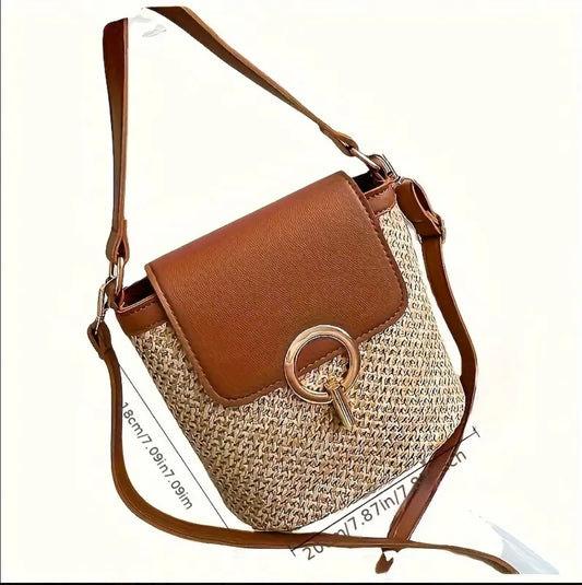 Small Straw Bucket Crossbody Bag