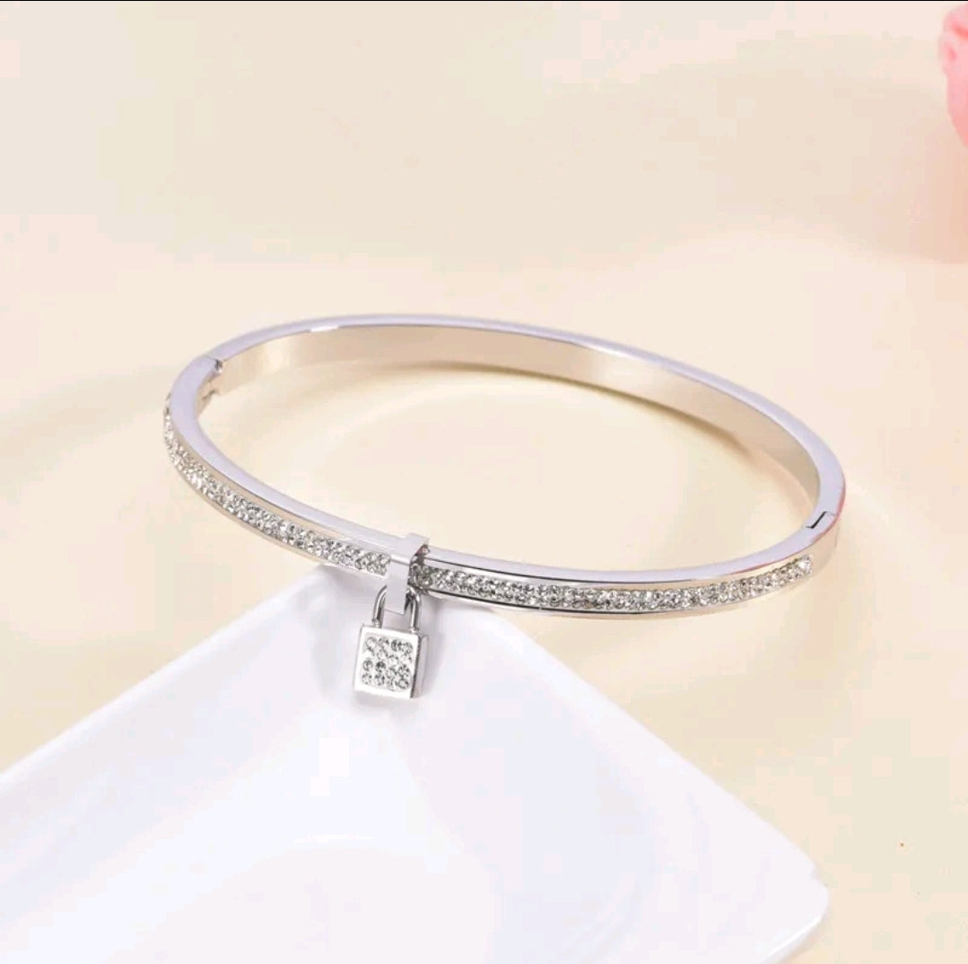 Silver Lock Crystals Cuff Bracelet