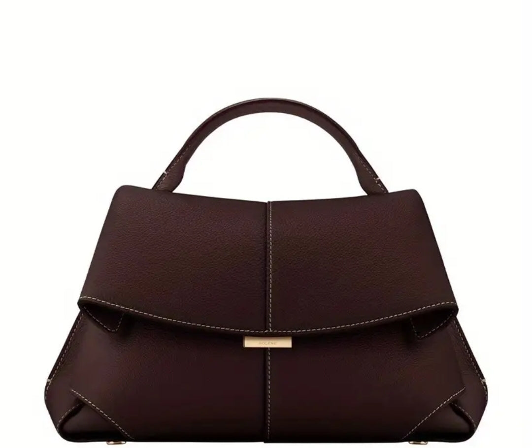 Polène Mokki Leather Handbag in Ebony