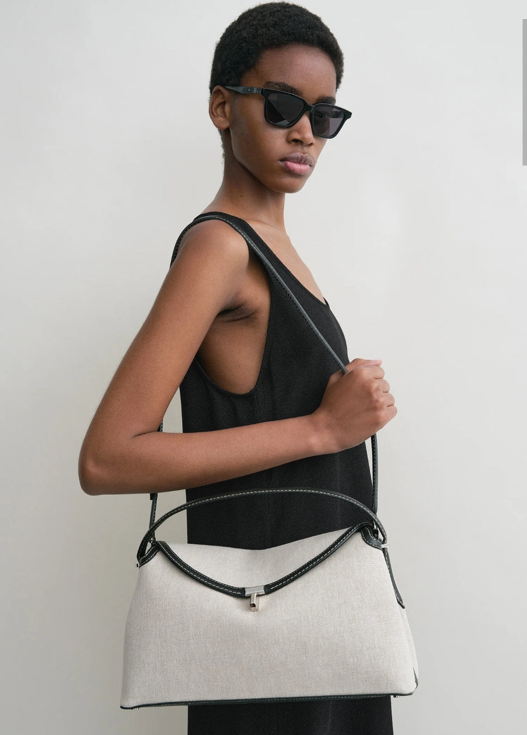 Totême T-Lock Canvas Top Handle in Ecru/Black