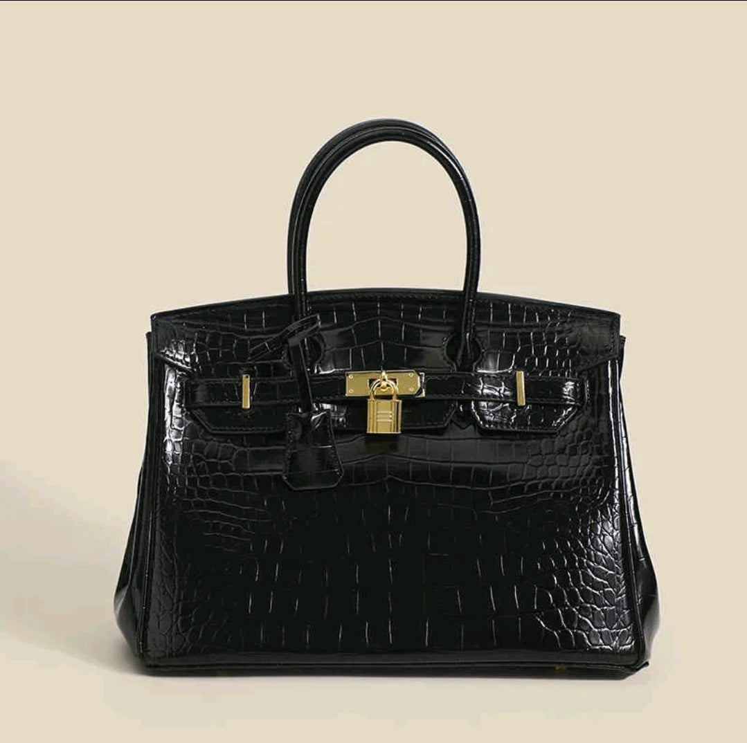 Designer Inspired Crocodile Embossed Leather Firkin in 2 colors