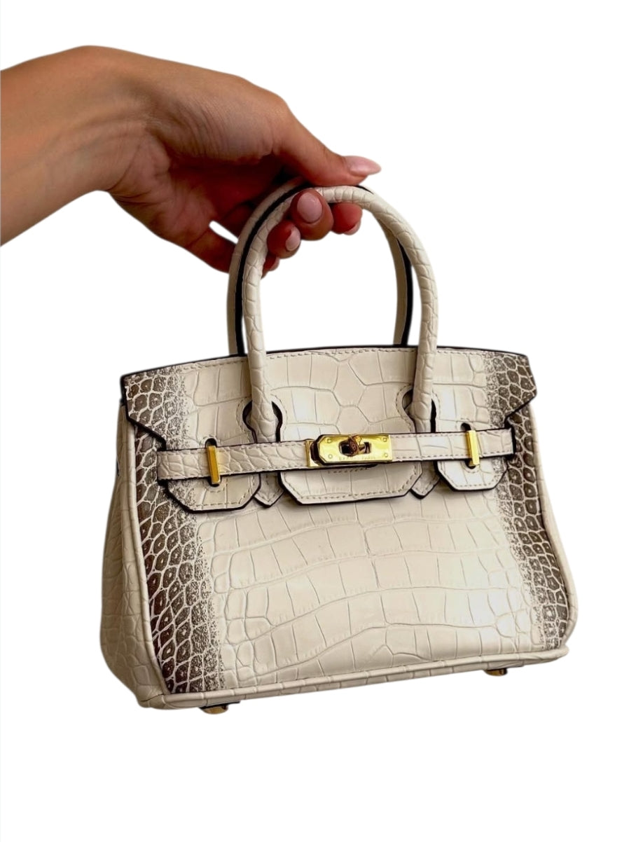 Designer Inspired Crocodile Embossed Leather Firkin in 2 colors