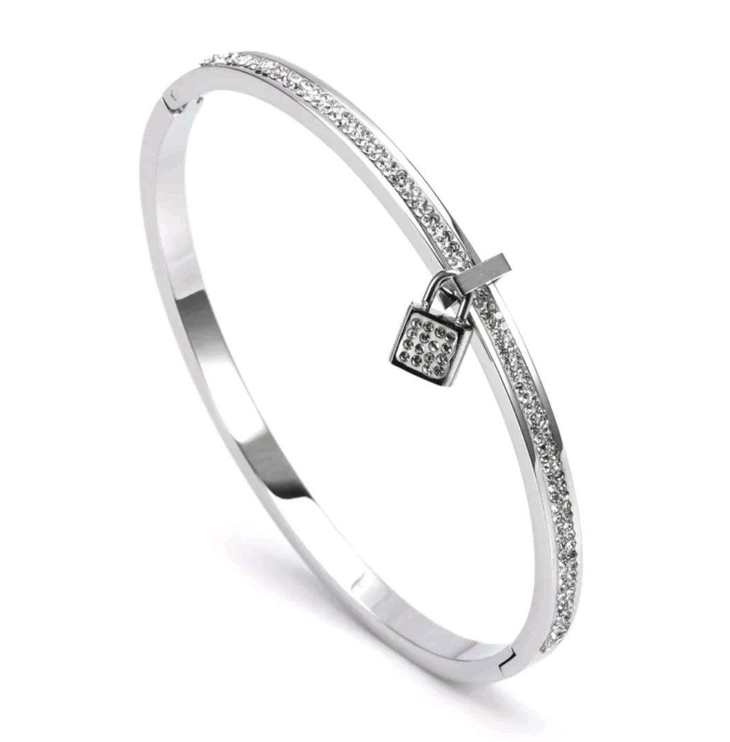 Silver Lock Crystals Cuff Bracelet