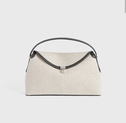 Totême T-Lock Canvas Top Handle in Ecru/Black