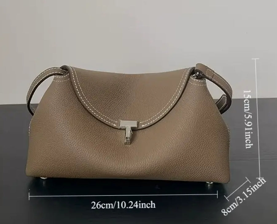 Totême T-Lock Leather Clutch in Taupe