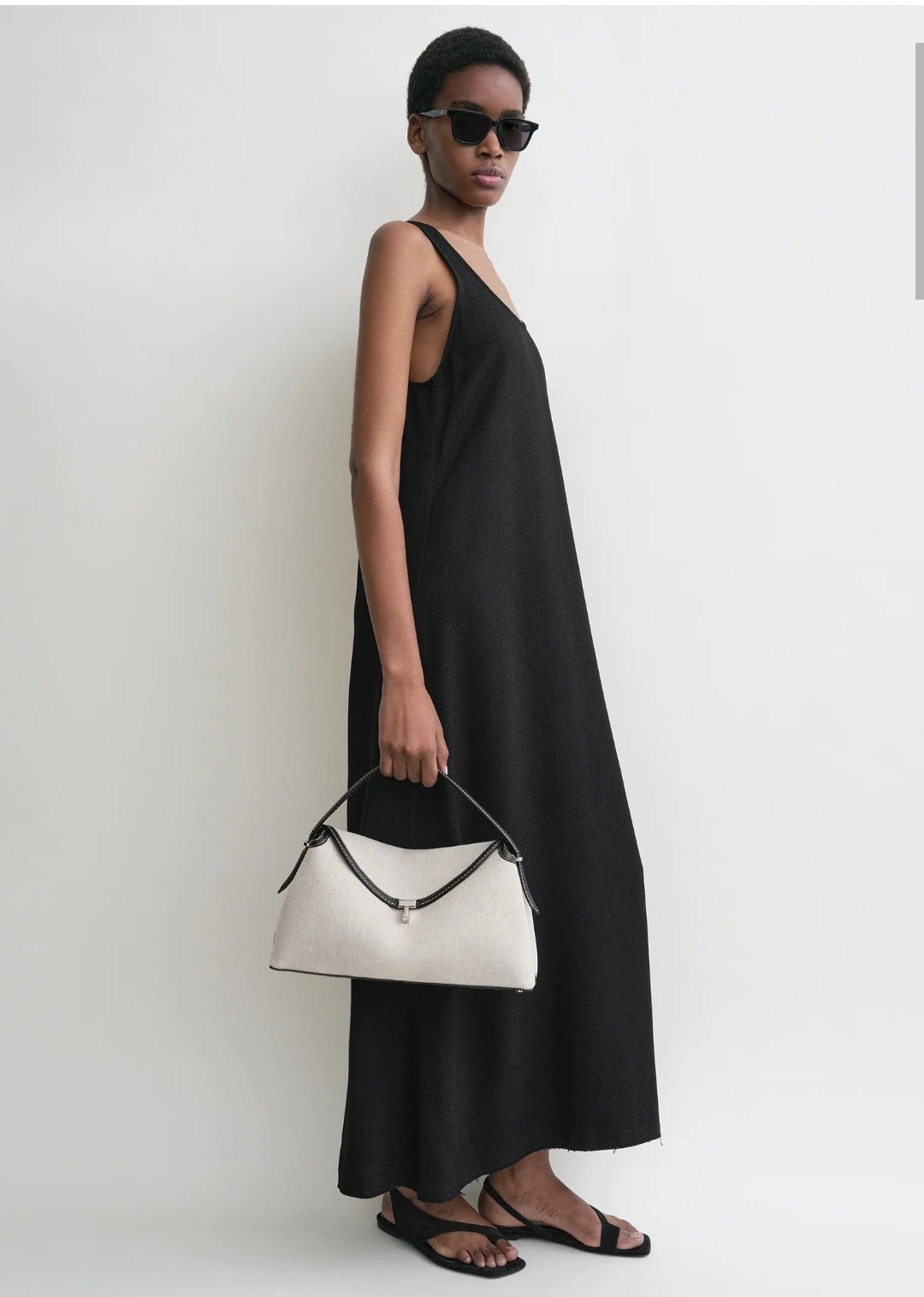 Totême T-Lock Canvas Top Handle in Ecru/Black