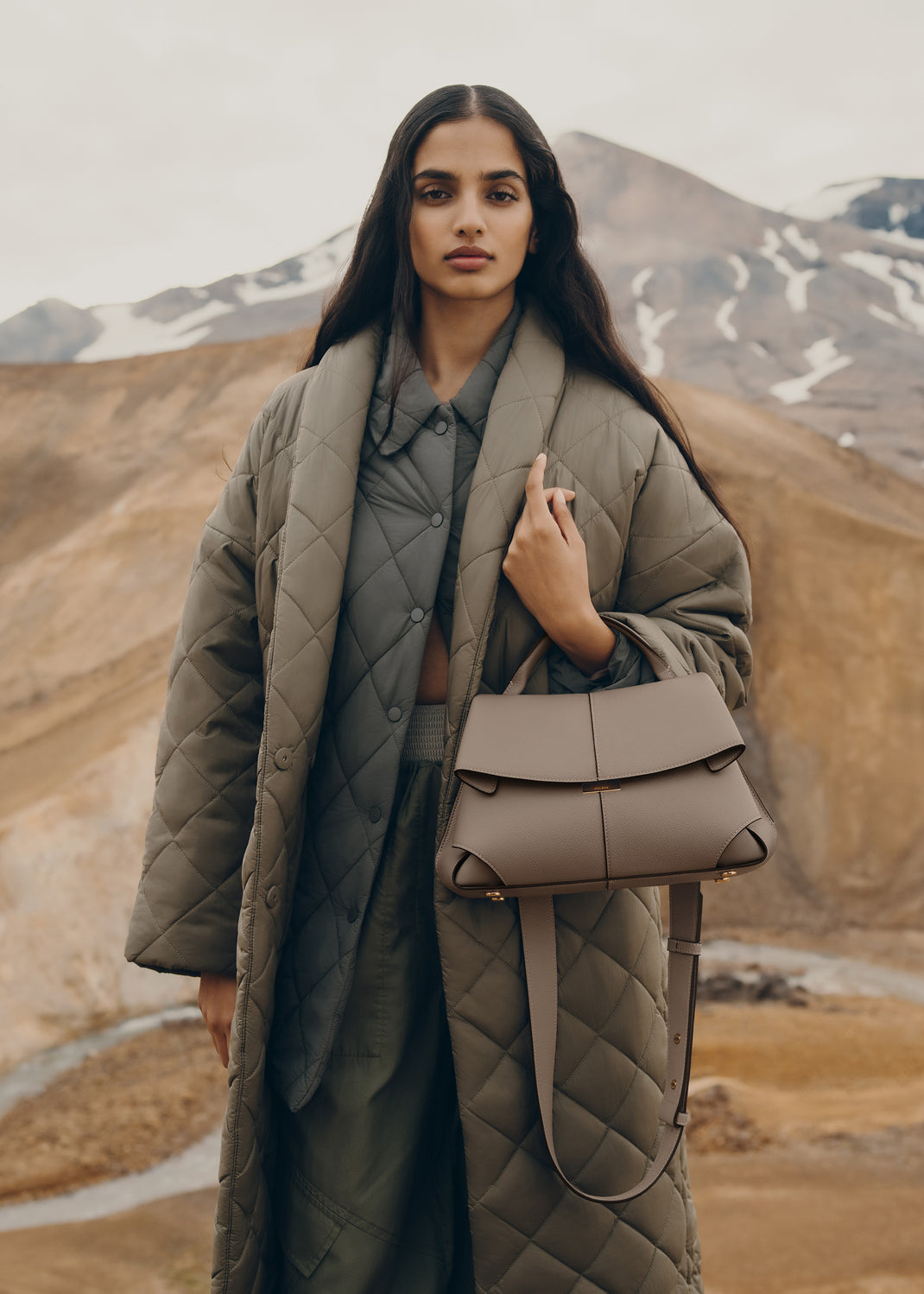 Polène Mokki Leather Handbag in Taupe