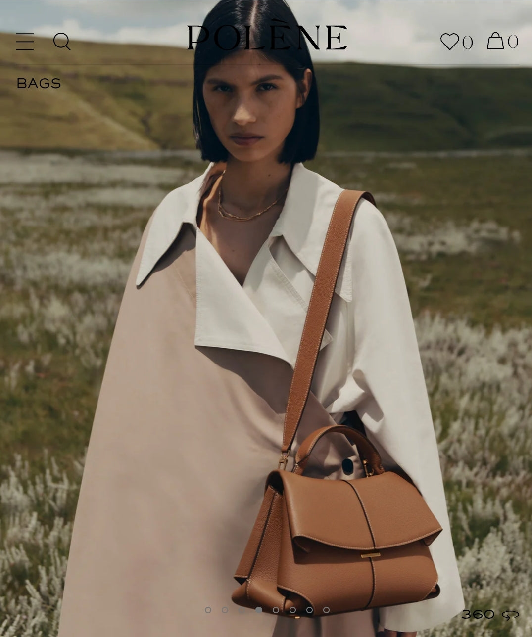 Polène Mokki Leather Handbag in Camel