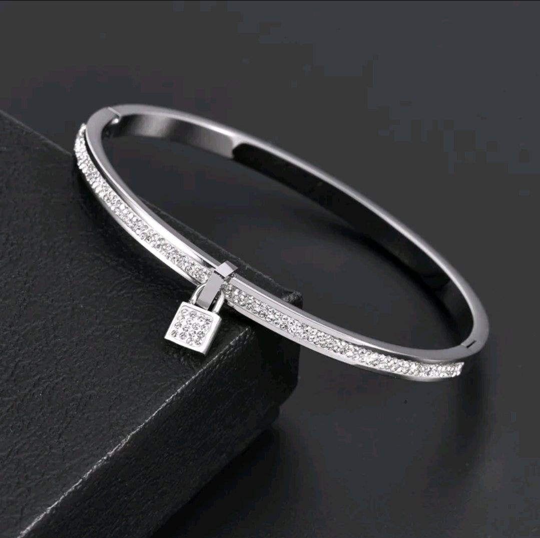 Silver Lock Crystals Cuff Bracelet